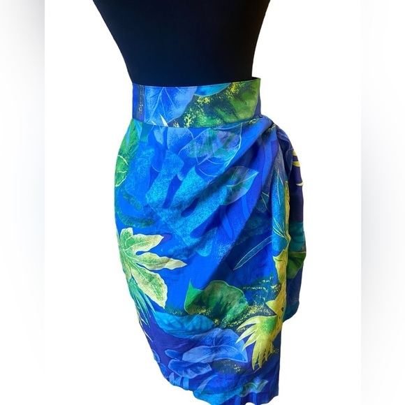 Vintage Melrose Blue & Yellow Floral Semi Wrap Skirt - Picture 5 of 11